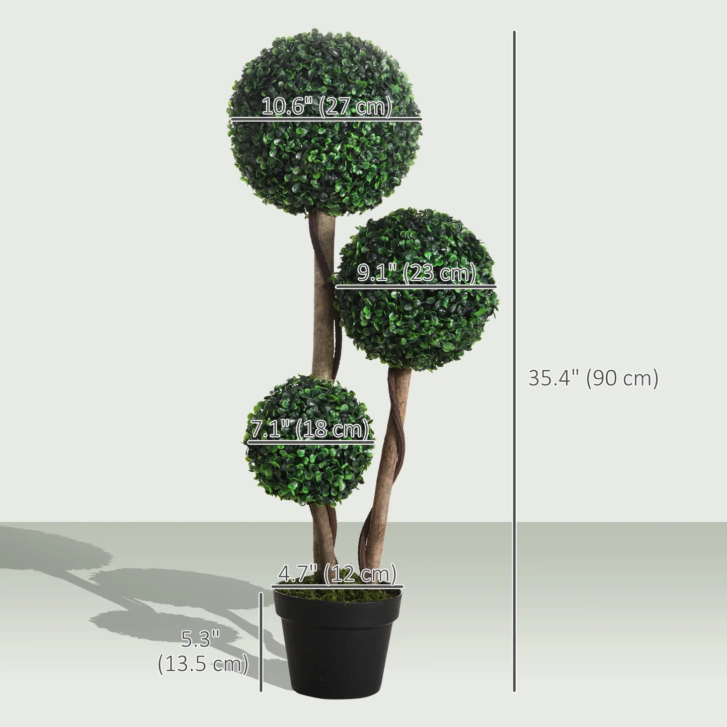 35 Inch Artificial Boxwood Topiary Tree, Triple Ball, Dark Green Artificial Trees at Gallery Canada