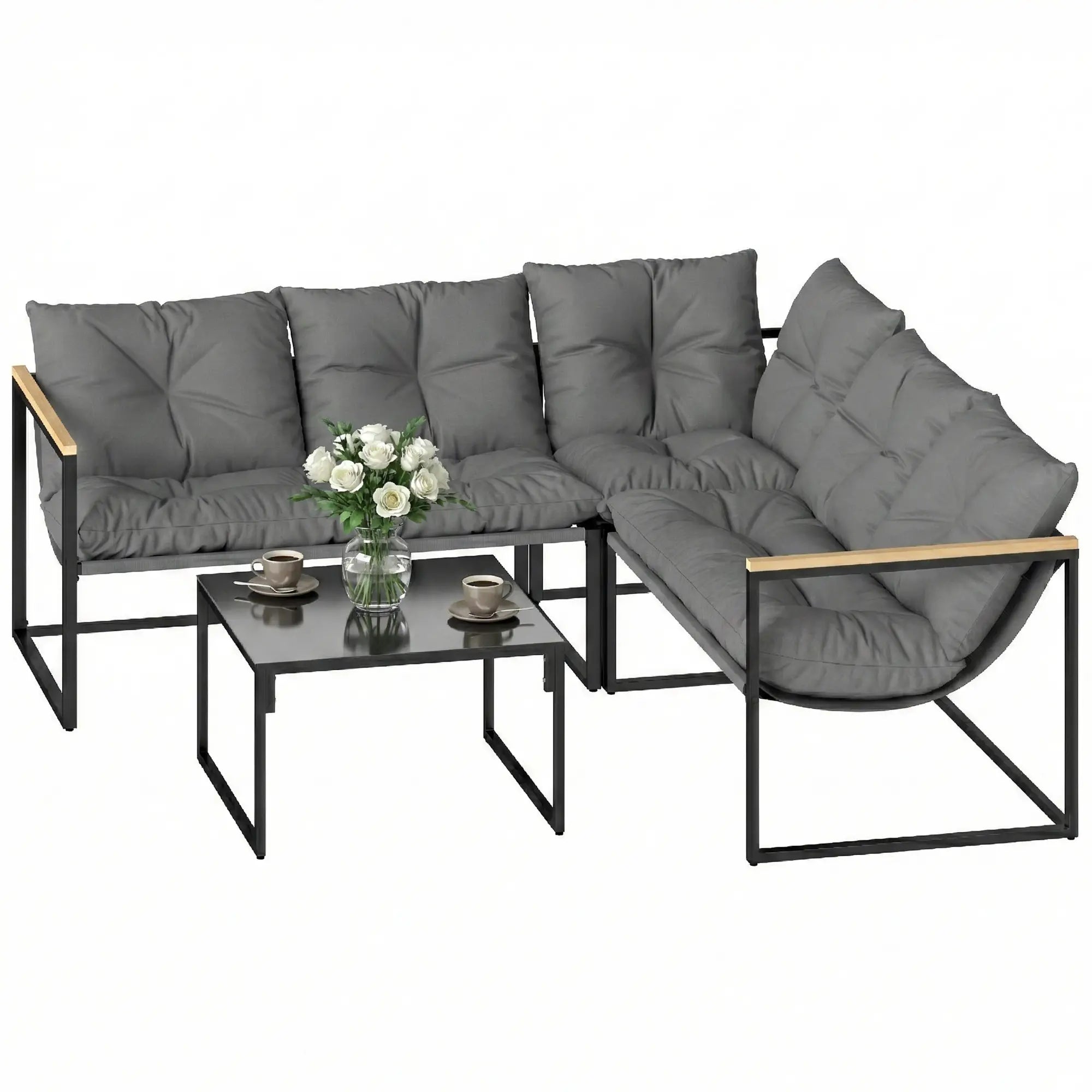 4 Piece Patio Furniture Set With Thick Cushions, Coffee Table, Grey Patio Furniture Sets Grey, Black at Gallery Canada