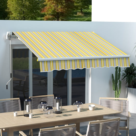 8' x 6.5' Manual Retractable Awning with LED Lights, Aluminum Sun Canopies for Patio Door Window, Yellow and Grey - Gallery Canada