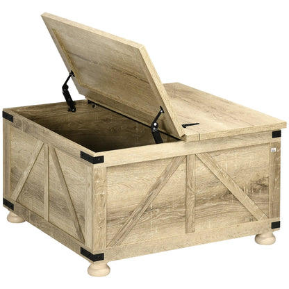 Farmhouse Coffee Table, Square Flip-Top Lid, Hidden Storage, Oak Coffee Tables Oak at Gallery Canada