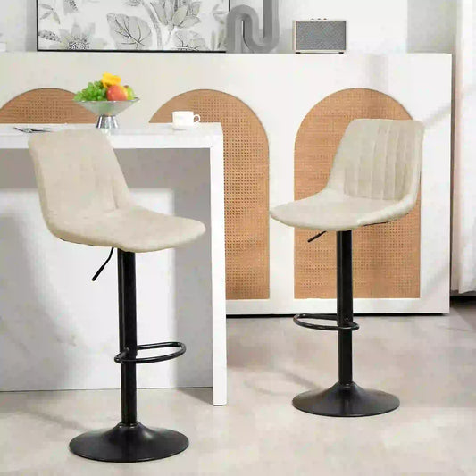 Counter Height Bar Stools Set of 2, Adjustable Height Bar Chairs with Swivel Seat, Leathaire Upholstery Bar Stools Cream at Gallery Canada