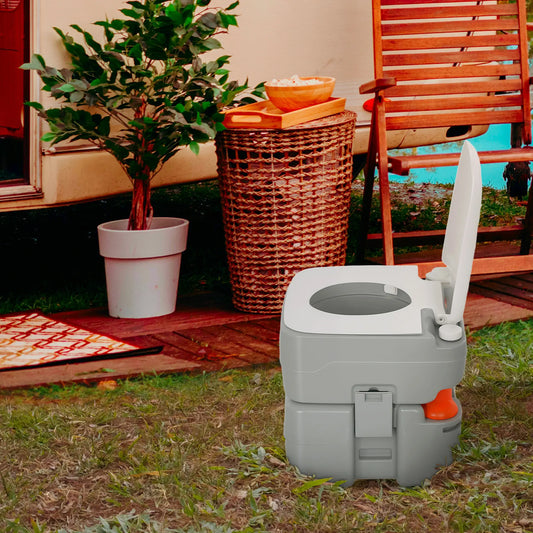 Portable Travel Toilet, Flushable Tank, Level Indicator, 5.3 Gallon (20L) Camping Toilets Grey & White at Gallery Canada