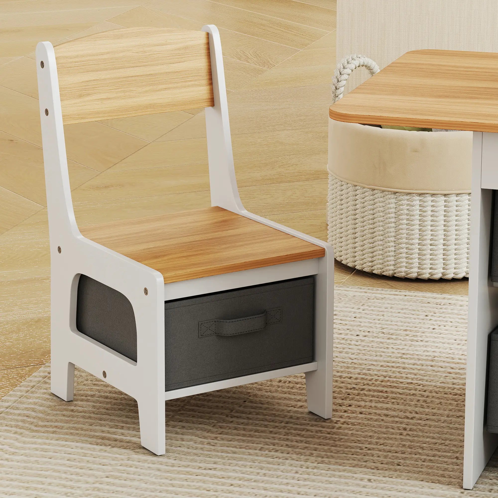 3 Piece Kids Table and Chair Set, 6 Removable Drawers, Natural Kids Table Sets at Gallery Canada