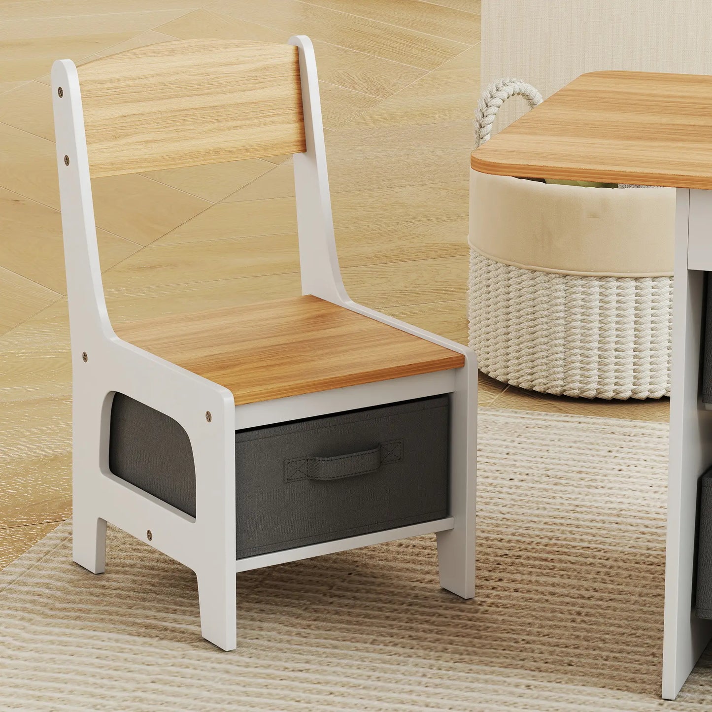 3 Piece Kids Table and Chair Set, 6 Removable Drawers, Natural Kids Table Sets at Gallery Canada