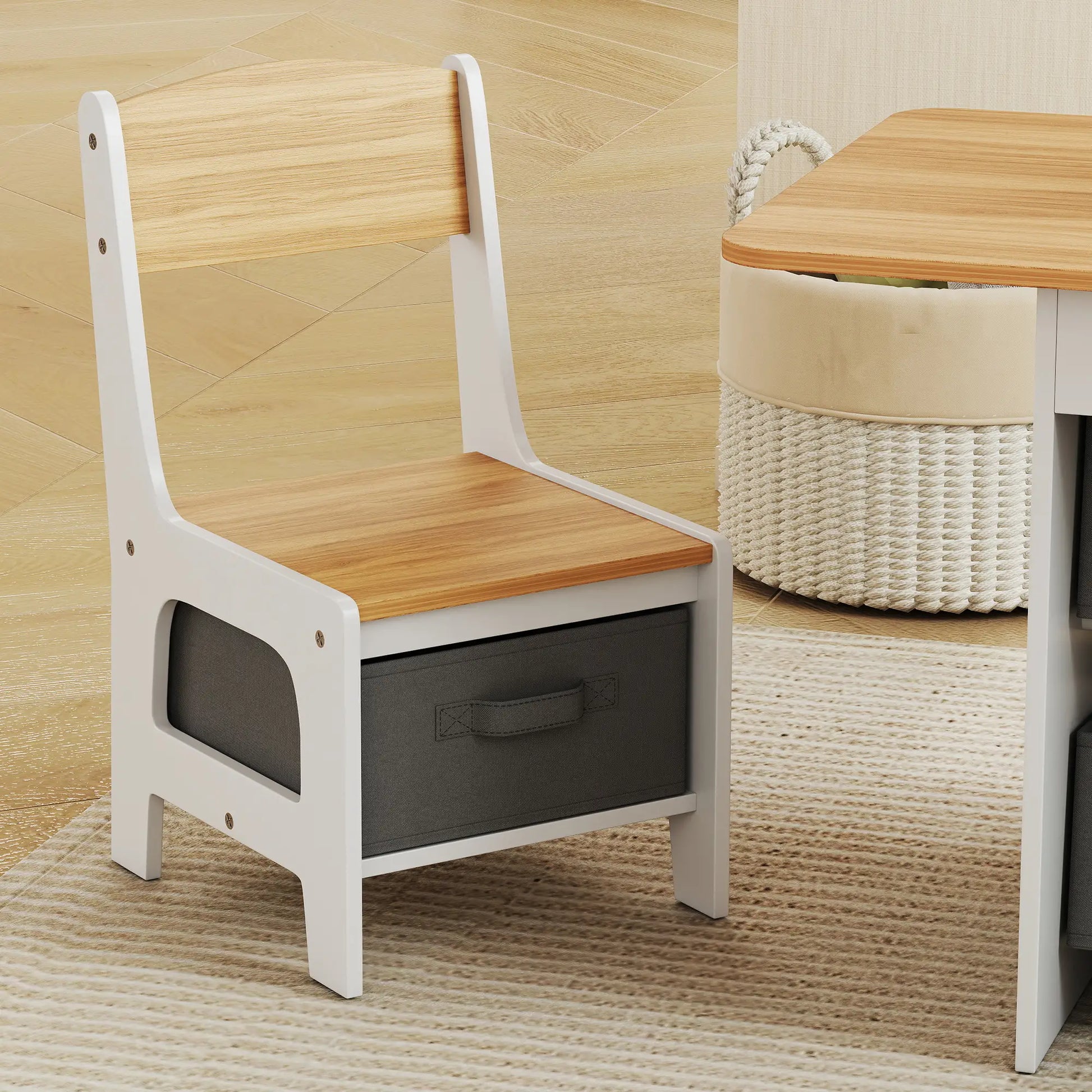 3 Piece Kids Table and Chair Set, 6 Removable Drawers, Natural Kids Table Sets at Gallery Canada
