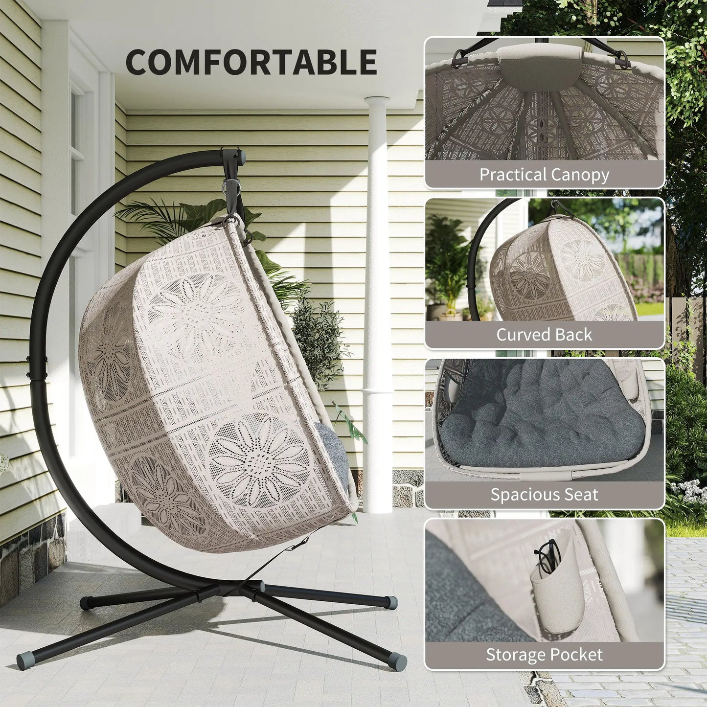 Hanging Egg Chair With Stand, Dark Grey Patio Swings with Stand at Gallery Canada