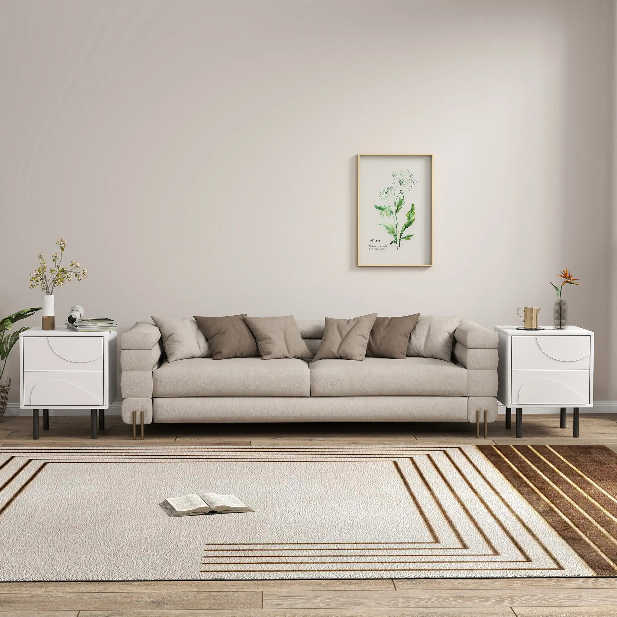 Modern Nightstand Set of 2, Push-to-Open Drawers, Steel Legs, White Bedside Tables at Gallery Canada