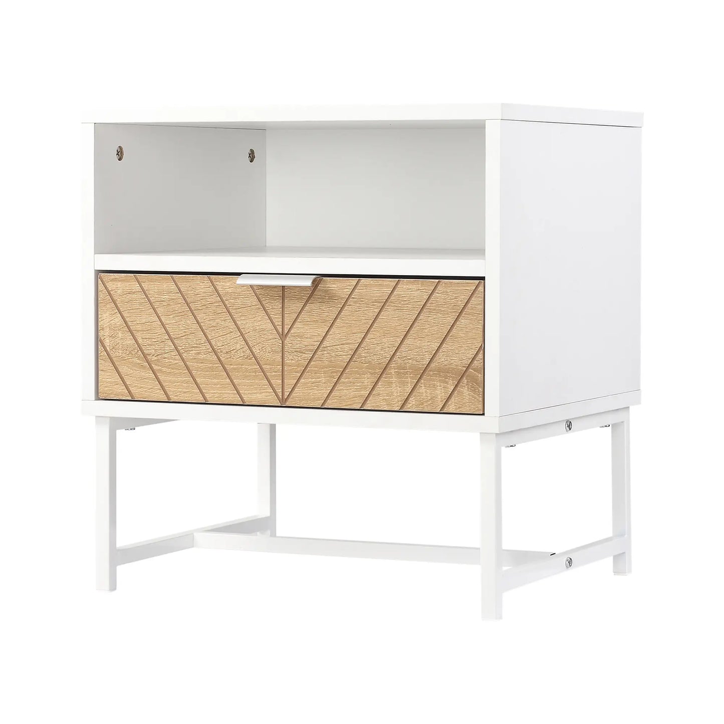 Modern Bedside Table with Drawer, Storage Shelf, Oak, White Bedside Tables White, Oak at Gallery Canada