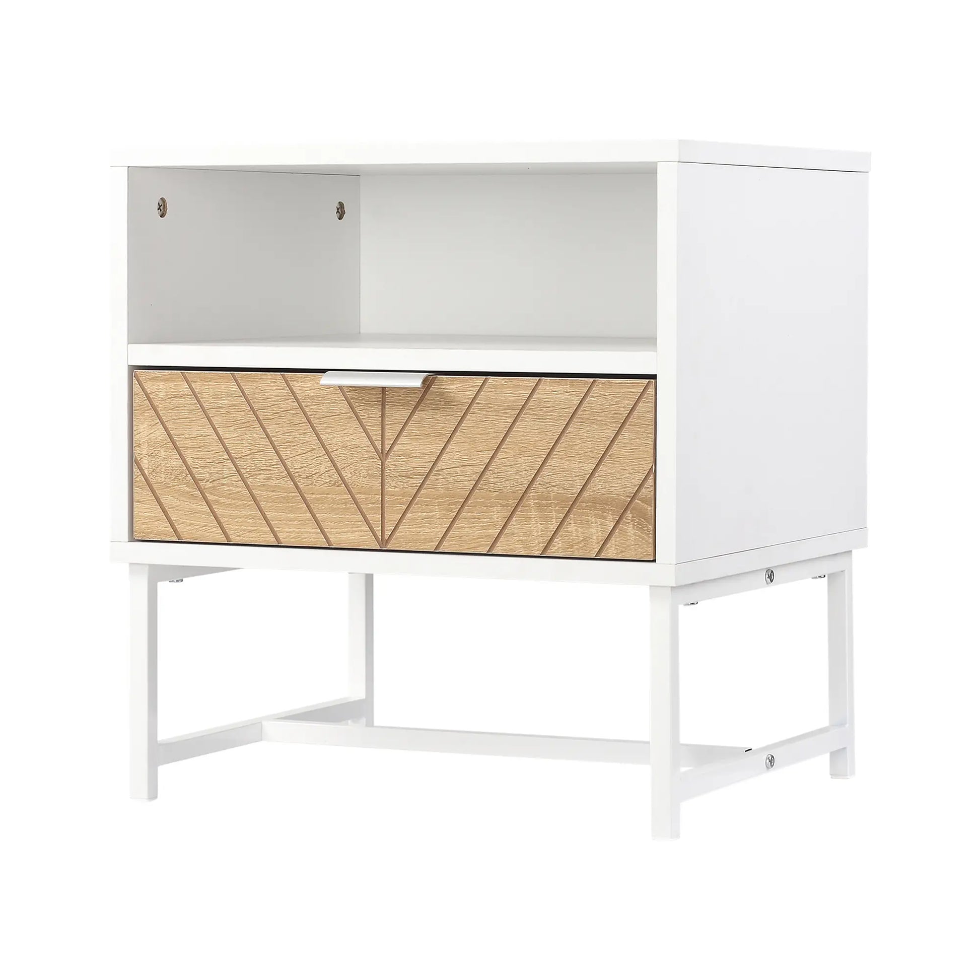 Modern Bedside Table with Drawer, Storage Shelf, Oak, White Bedside Tables White, Oak at Gallery Canada