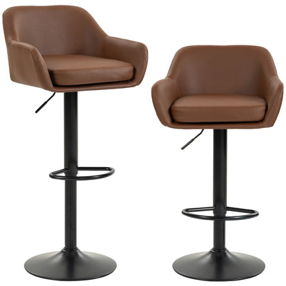 PU Leather Adjustable Swivel Bar Stools Set of 2, Brown Bar Stools at Gallery Canada