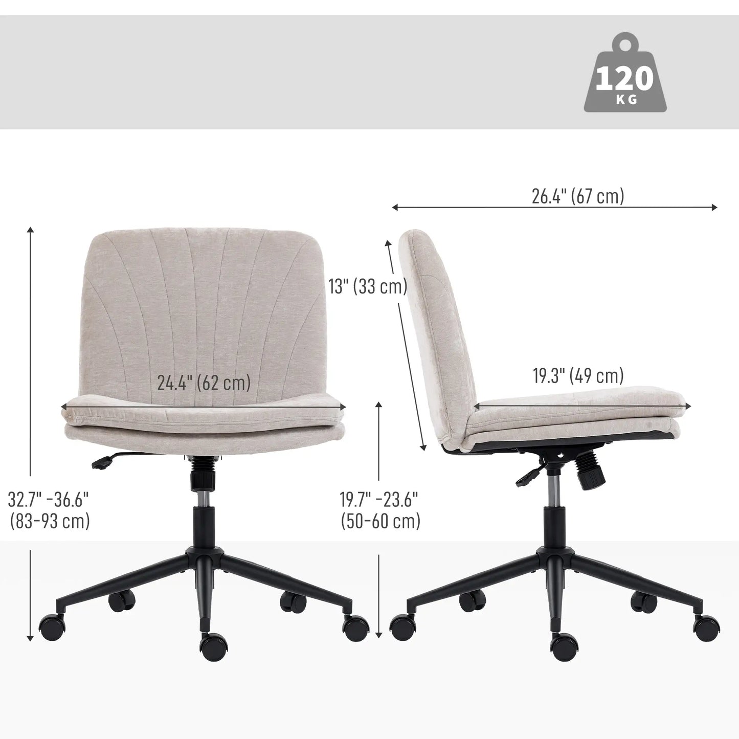 Criss Cross Chair with Wheels, Wide Office Chair, No Arms, Adjustable Height, Tilting, Beige Task Chairs at Gallery Canada