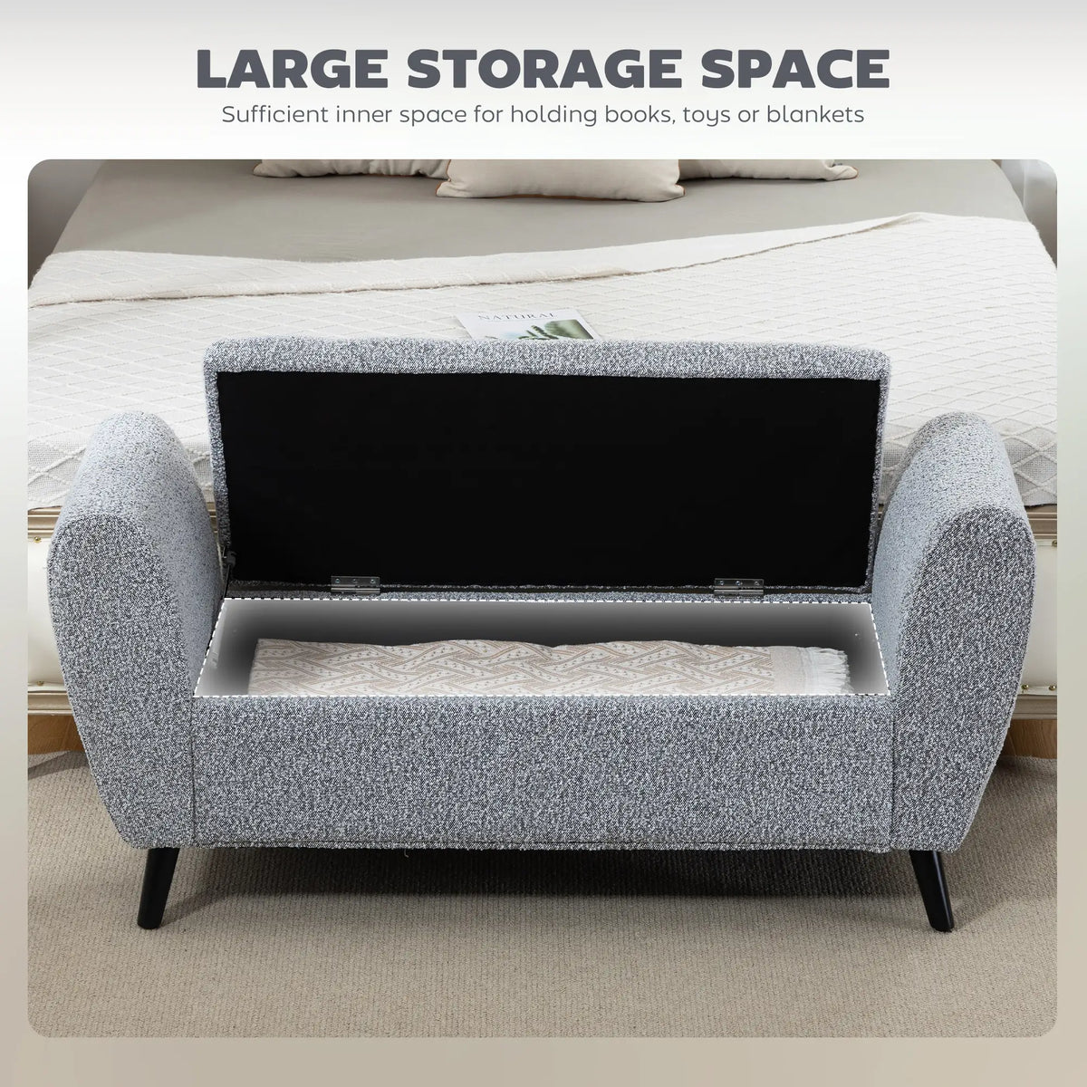 Upholstered Storage Bench with Arms, Modern Ottoman, Grey Storage Ottomans & Benches at Gallery Canada