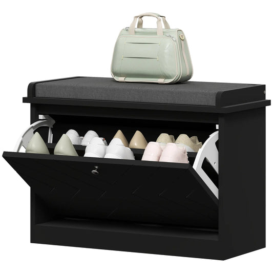 Shoe Storage Bench with Seat, Flip Drawer, Adjustable Shelf, 6 Pairs Shoe Storage Cabinets & Racks Black at Gallery Canada
