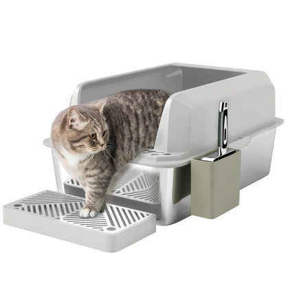 Stainless Steel Cat Litter Box, High Sided, Metal Scoop Holder, Easy Clean Cat Litter Box Enclosures at Gallery Canada