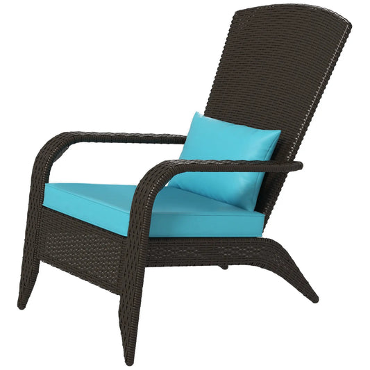 Turquoise Rattan Adirondack Chair with Cushion, Turquoise Patio Chairs Deep Brown Rattan, Turquoise Fabric at Gallery Canada