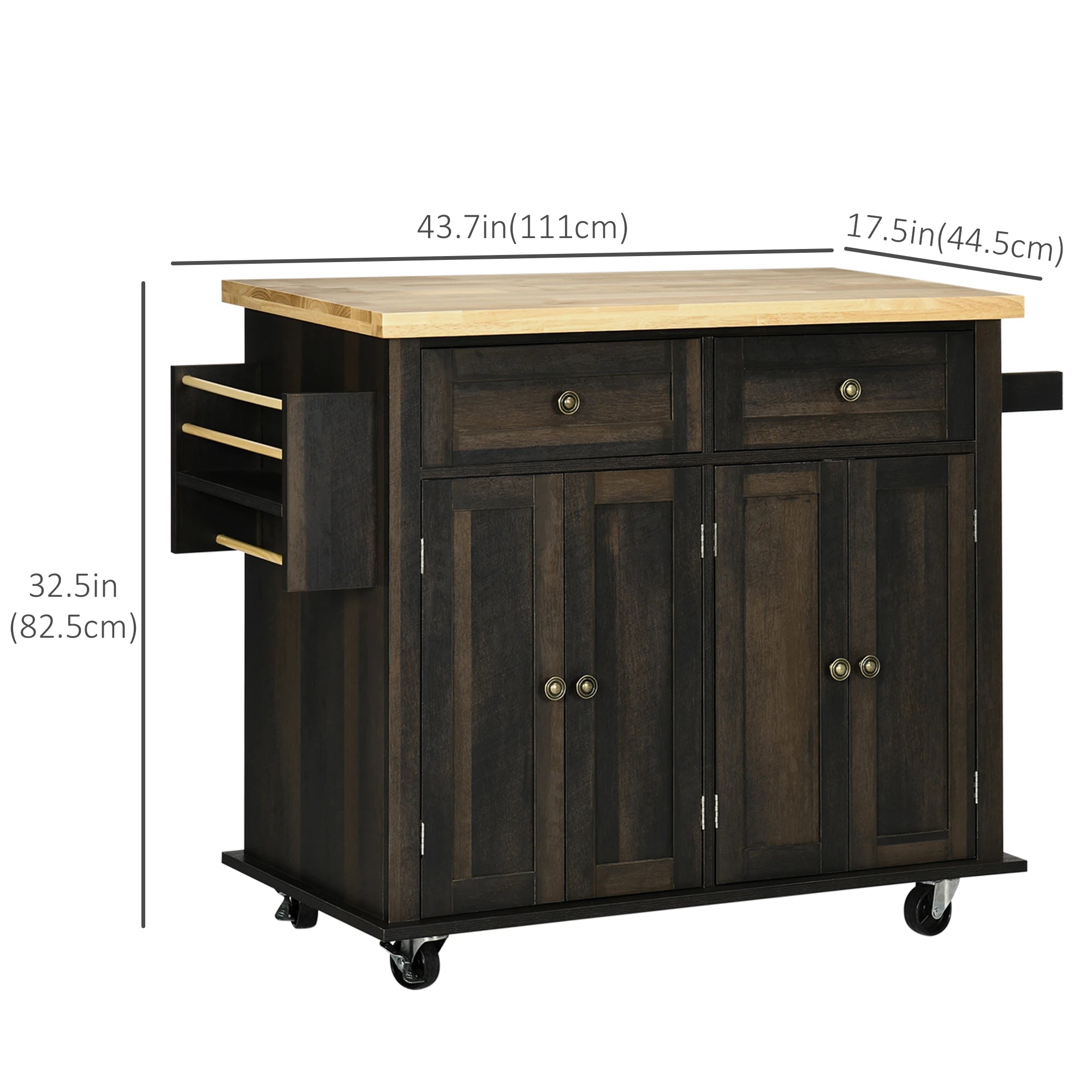 Kitchen Island with Storage, Rolling Cart, Rubber Wood Top, Brown Oak, Brown Kitchen Islands & Kitchen Carts at Gallery Canada