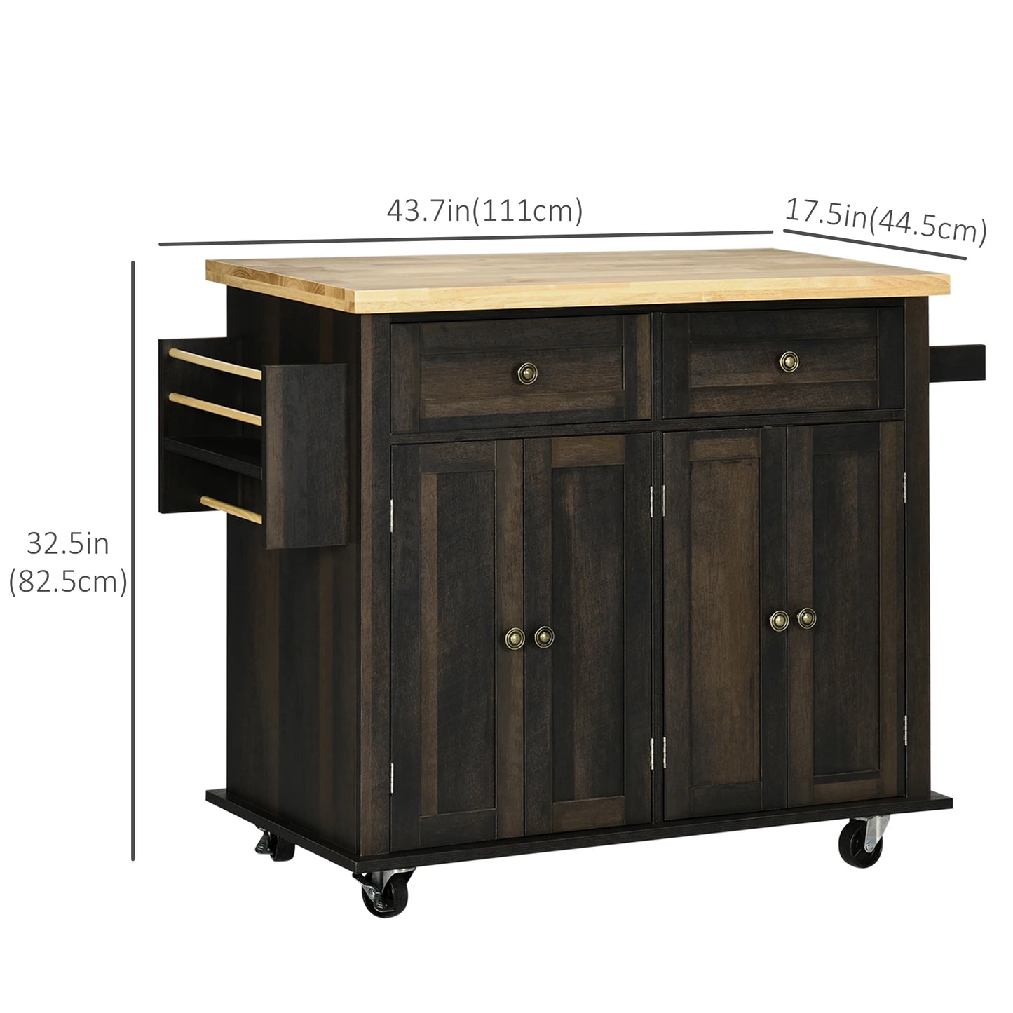 Kitchen Island with Storage, Rolling Cart, Rubber Wood Top, Brown Oak, Brown Kitchen Islands & Kitchen Carts at Gallery Canada