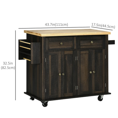 Kitchen Island with Storage, Rolling Cart, Rubber Wood Top, Brown Oak, Brown Kitchen Islands & Kitchen Carts at Gallery Canada