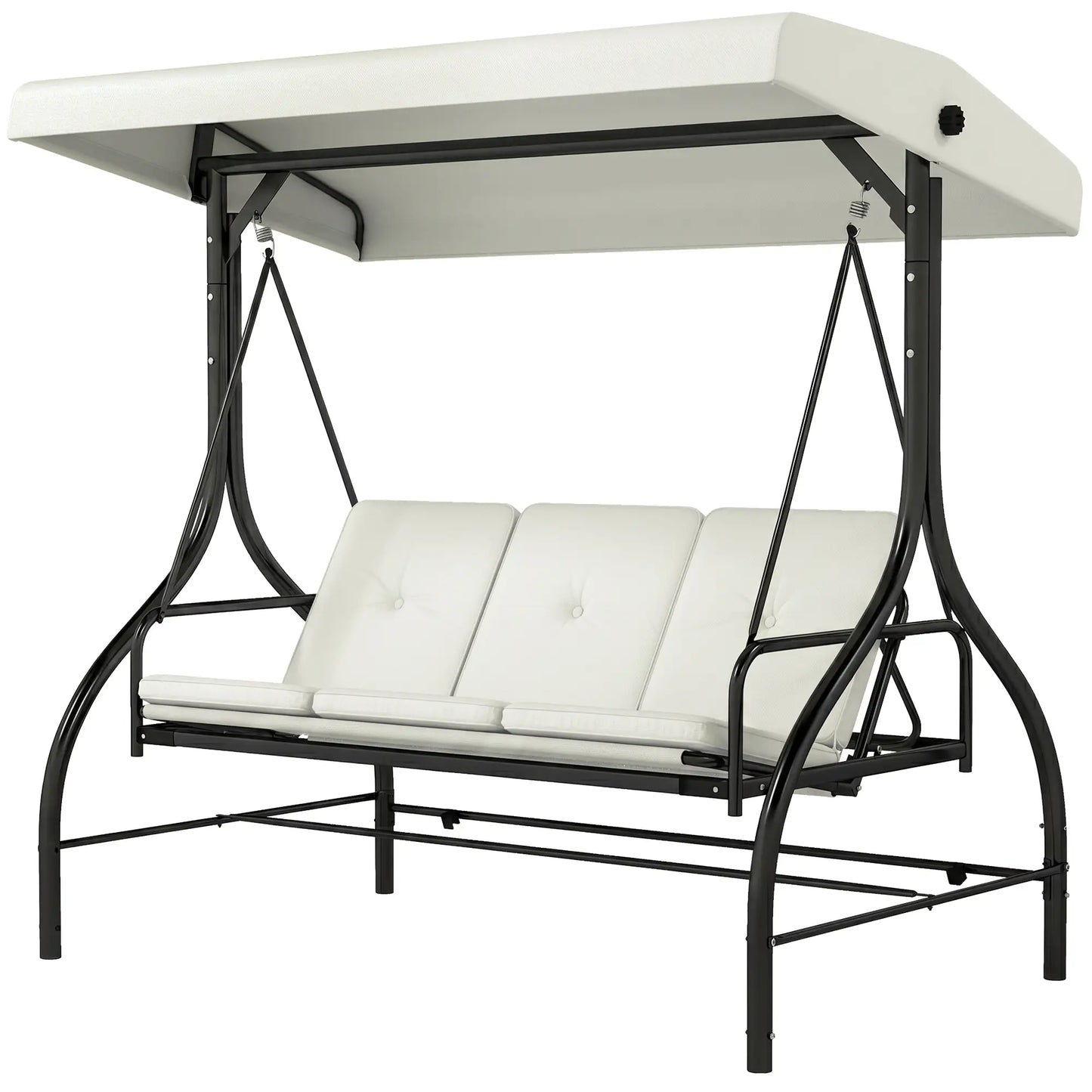 Convertible Patio Swing Bed with Canopy, 3 Seater, White Porch Swings with Canopy Cream White and Black at Gallery Canada