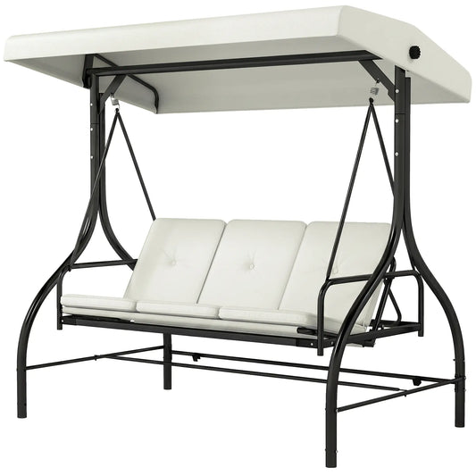 Convertible Patio Swing Bed with Canopy, 3 Seater, White Porch Swings with Canopy Cream White and Black at Gallery Canada
