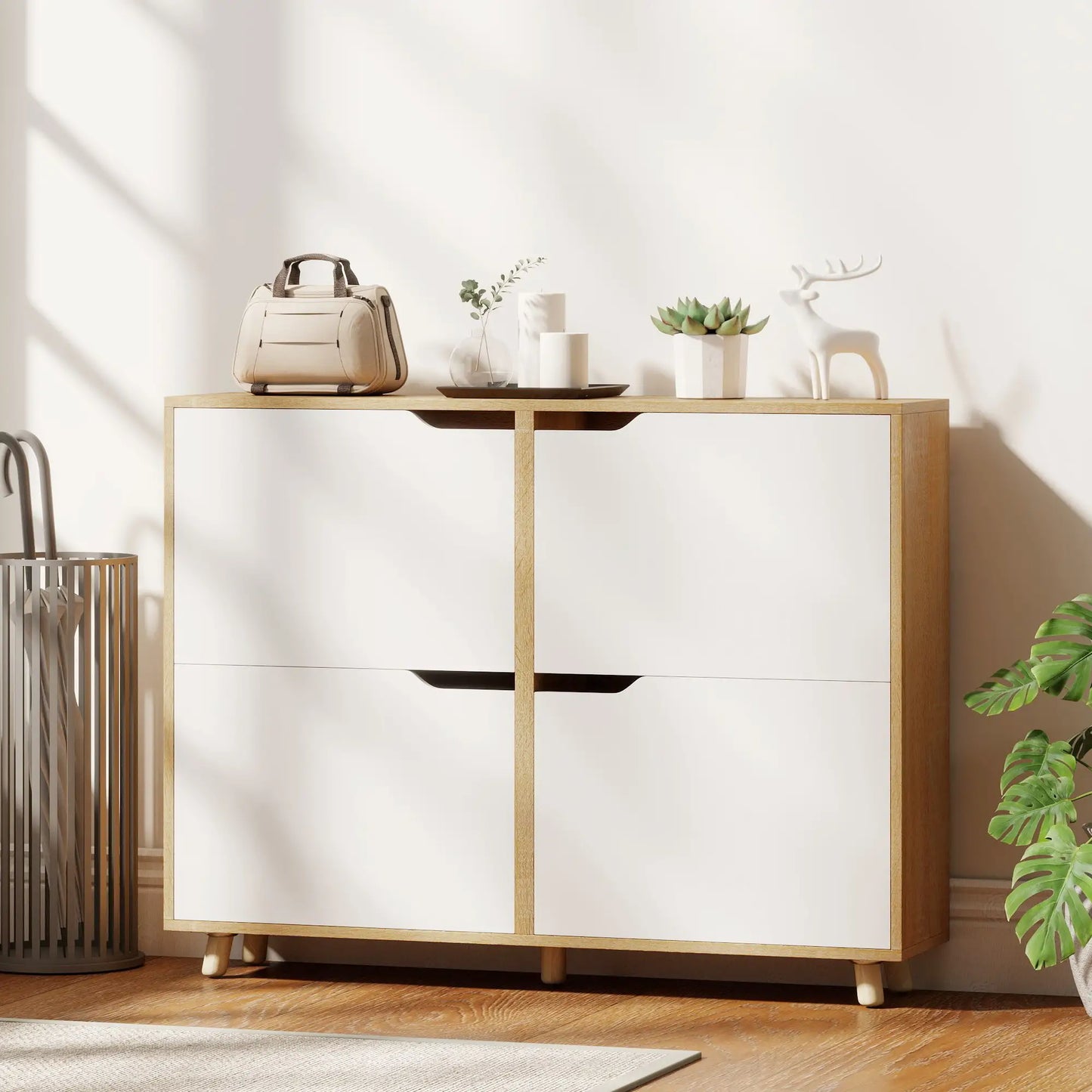 Narrow Shoe Cabinet, 4 Flip Drawers, Adjustable Shelves, Natural Shoe Storage Cabinets & Racks at Gallery Canada