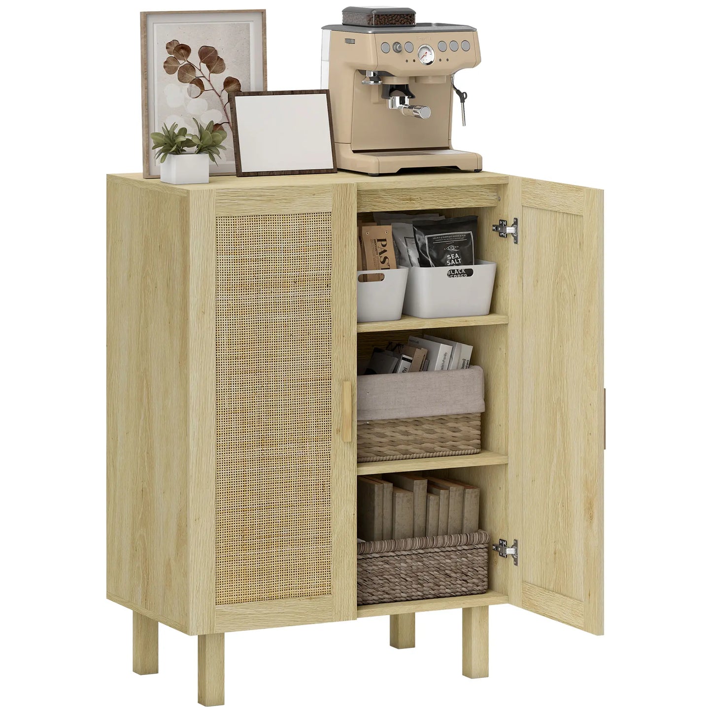 Boho Sideboard With Rattan Doors, Natural