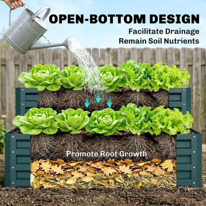 2 Tier Galvanized Raised Garden Bed, Steel Planter Box, 47" x 40" x 23", Green Raised Garden Beds at Gallery Canada