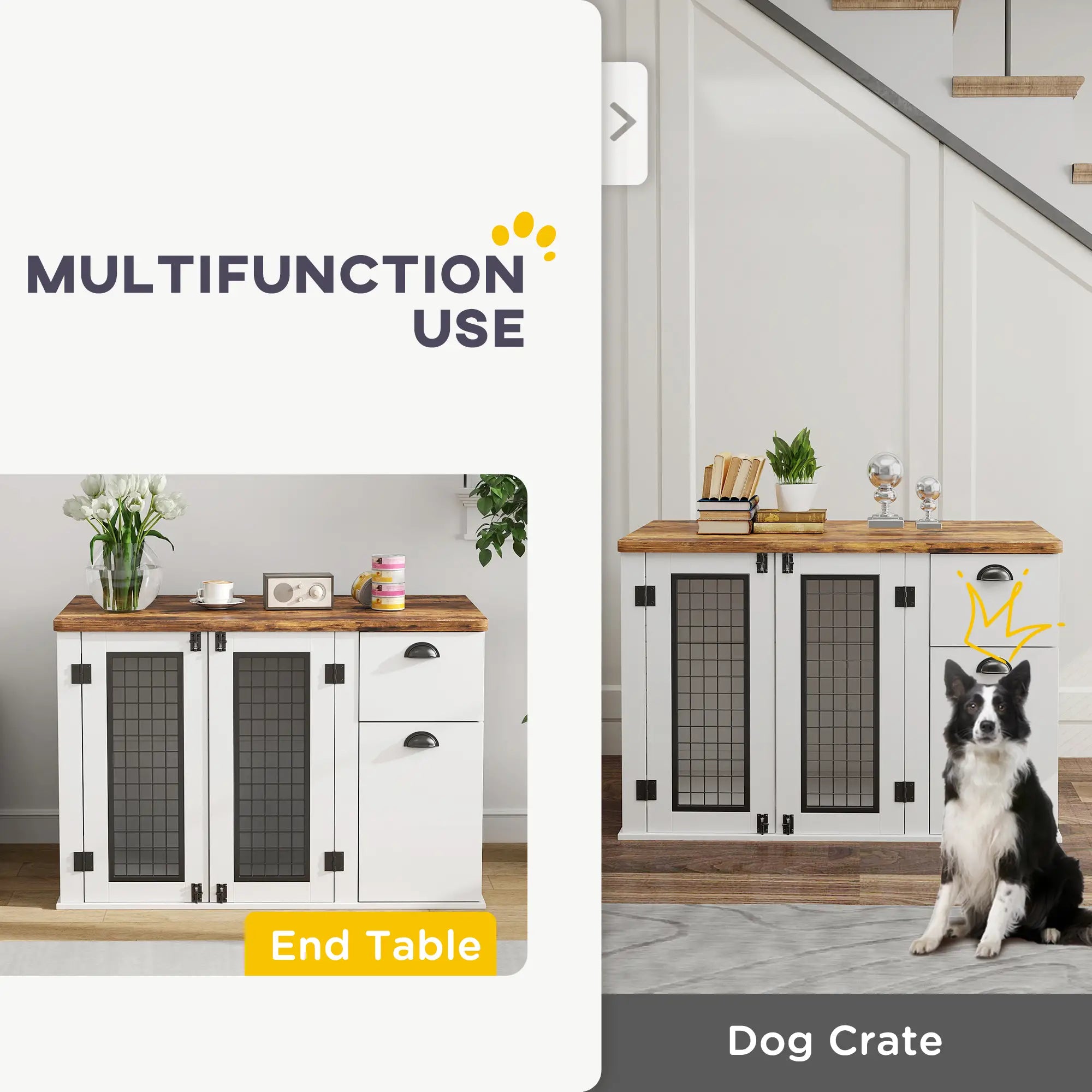 44 Dog Crate with Double Doors, Storage Drawer, White Houses, Kennels & Pens at Gallery Canada