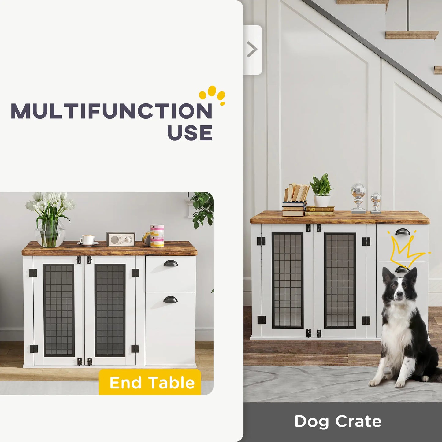 44 Dog Crate with Double Doors, Storage Drawer, White Houses, Kennels & Pens at Gallery Canada