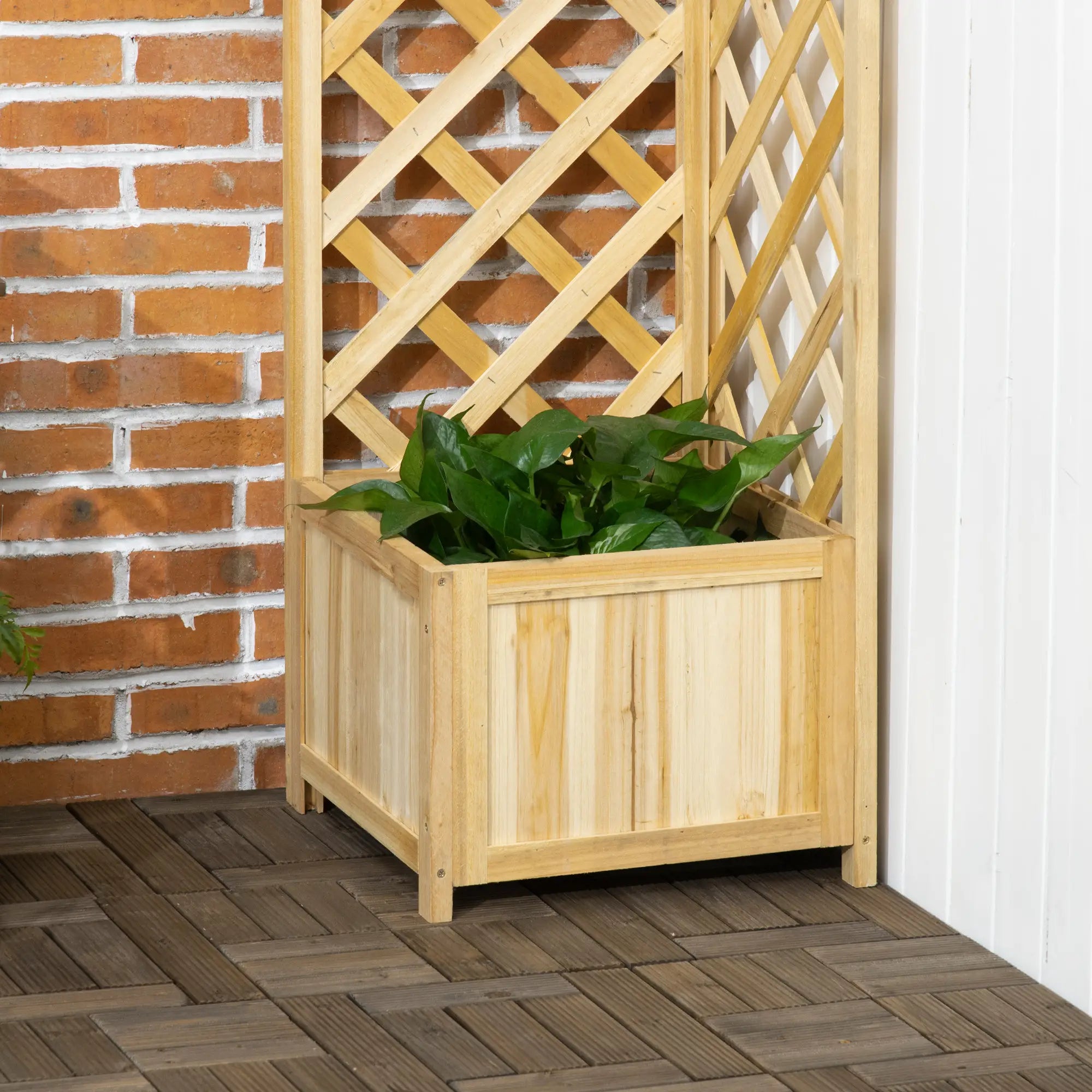 Wood Planter With Trellis For Vine Climbing, 16