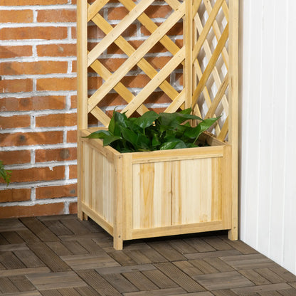 Wood Planter With Trellis For Vine Climbing, 16" x 16" x 57", Natural Raised Garden Beds at Gallery Canada