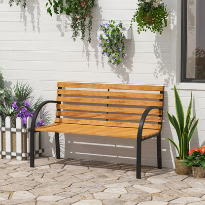 48"L Wooden Garden Bench, Outdoor Patio Loveseat, Steel Frame Outdoor Benches at Gallery Canada