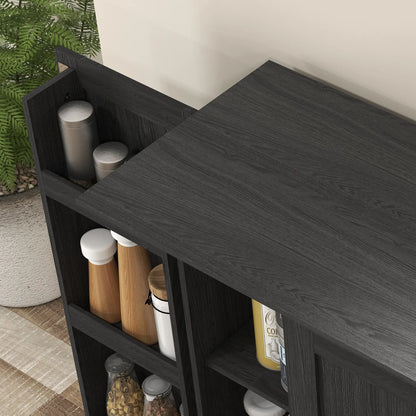 70" Tall Kitchen Pantry Cabinet, Adjustable Shelves, Black Wood Grain, Black Kitchen Pantry Cabinets at Gallery Canada