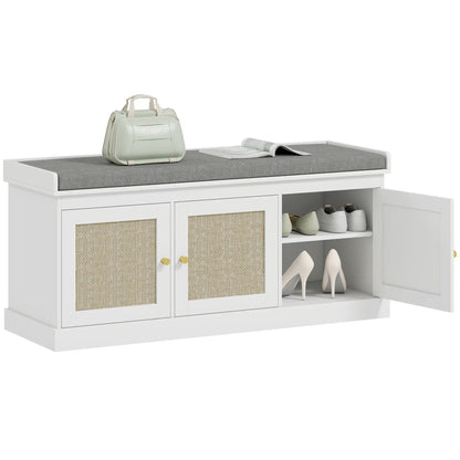 Shoe Storage Bench, Woven Rattan Doors, Adjustable Shelves, White Shoe Storage Cabinets & Racks at Gallery Canada