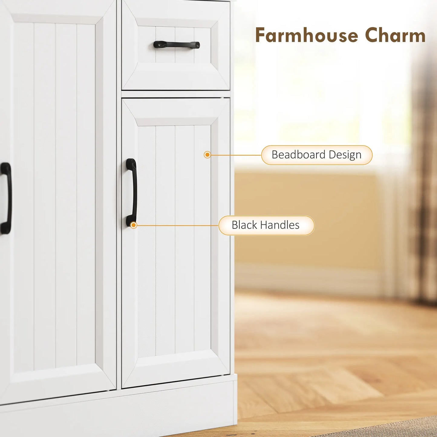 71 Inch Pantry Cabinet with Charging Station, Microwave Stand, Adjustable Shelves, White Kitchen Pantry Cabinets at Gallery Canada