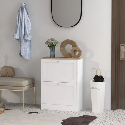 Slim Shoe Storage Cabinet, 2 Flip Drawers, Adjustable Shelves for 12 Pairs, White Shoe Storage Cabinets & Racks at Gallery Canada