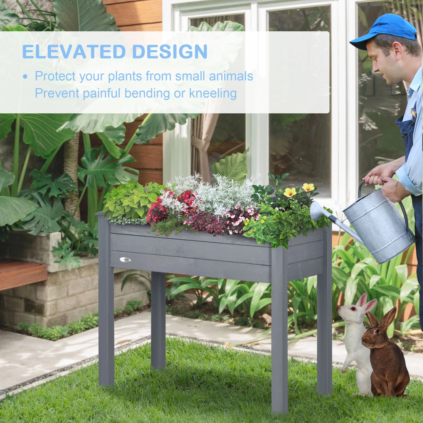 34"x18"x30" Wooden Raised Garden Bed, Elevated Planter Box with Legs, Dark Grey Raised Garden Beds at Gallery Canada