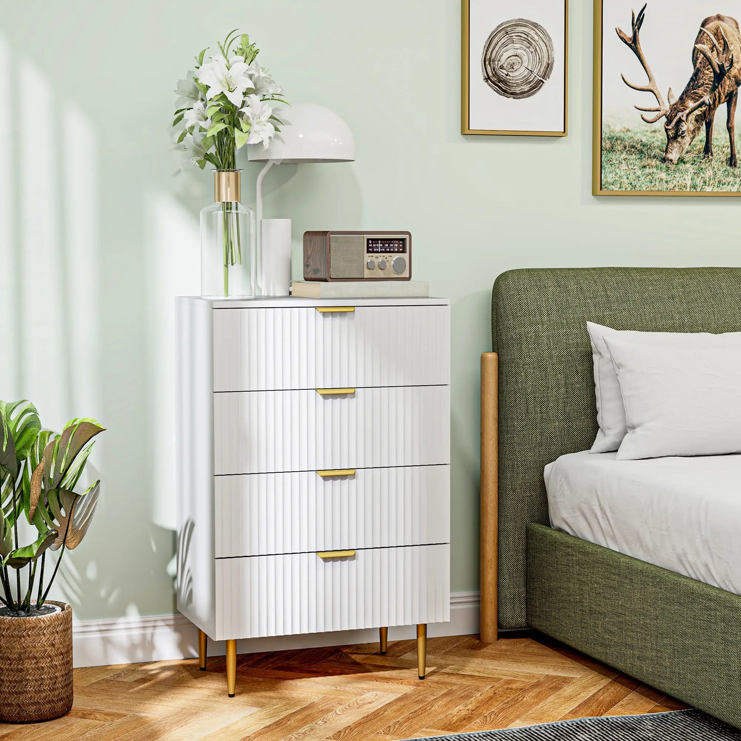 Modern 4 Drawer Dresser, Gold Legs, Bedroom Chest, White Storage Cabinets at Gallery Canada