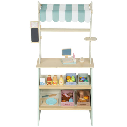 Kids Grocery Store Playset, Toy Set with Cash Register, Chalkboard, Food Toy Playsets Light Green, Beige, Natural Wood at Gallery Canada