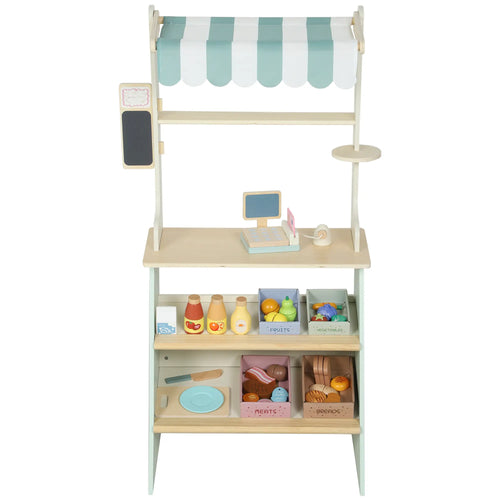 Kids Grocery Store Playset, Toy Set with Cash Register, Chalkboard, Food