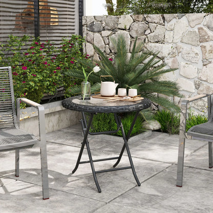 Folding Round Tempered Glass Table, Metal Frame, Black Patio Side Tables at Gallery Canada