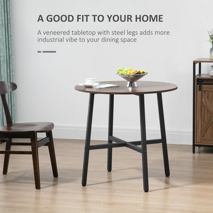 31.5" Dining Table, Industrial Kitchen Table Round, Steel Legs, Rustic Brown Dining Tables at Gallery Canada