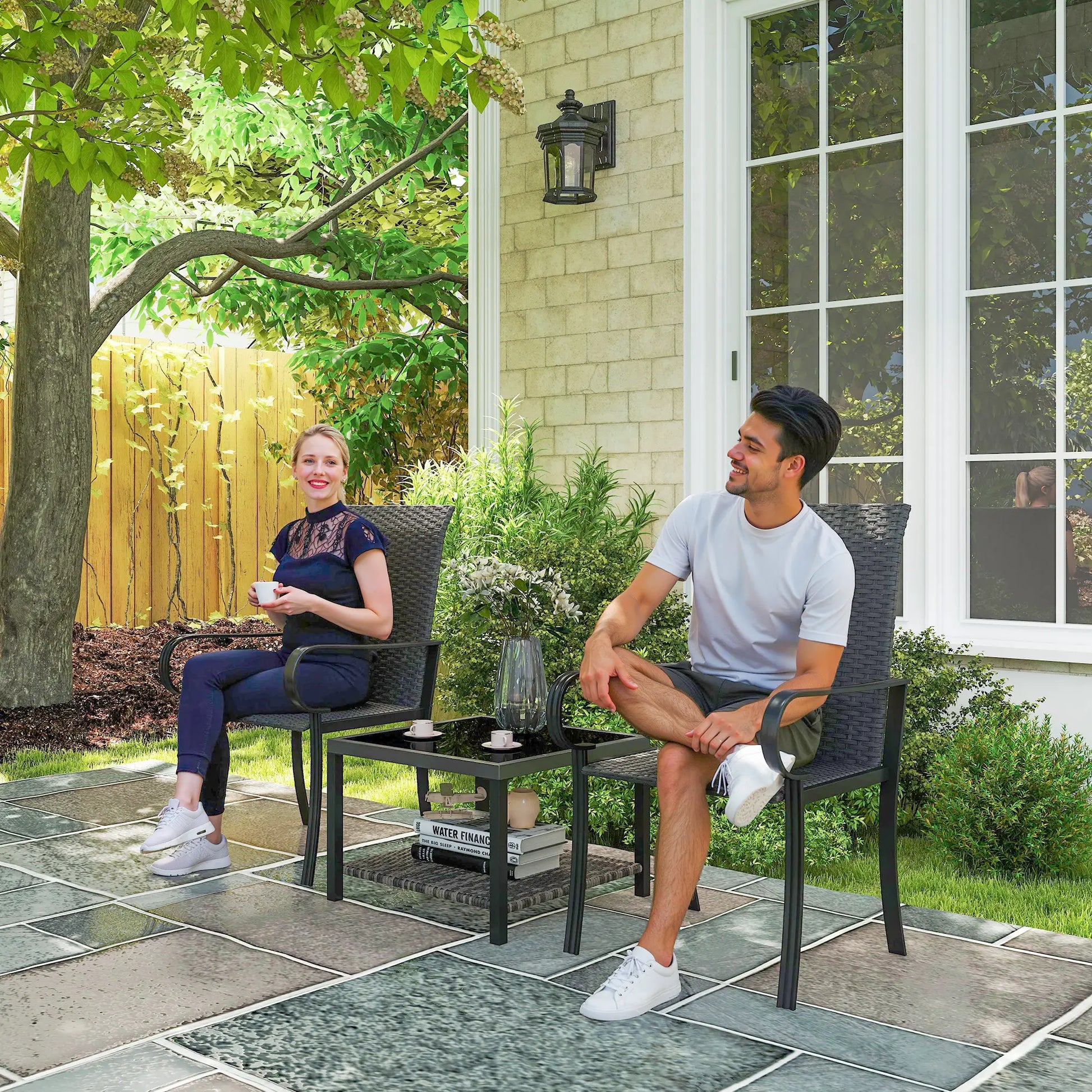 2 PE Rattan Patio Dining Chairs, Steel Frame, Garden, Backyard, Black Patio Chairs at Gallery Canada