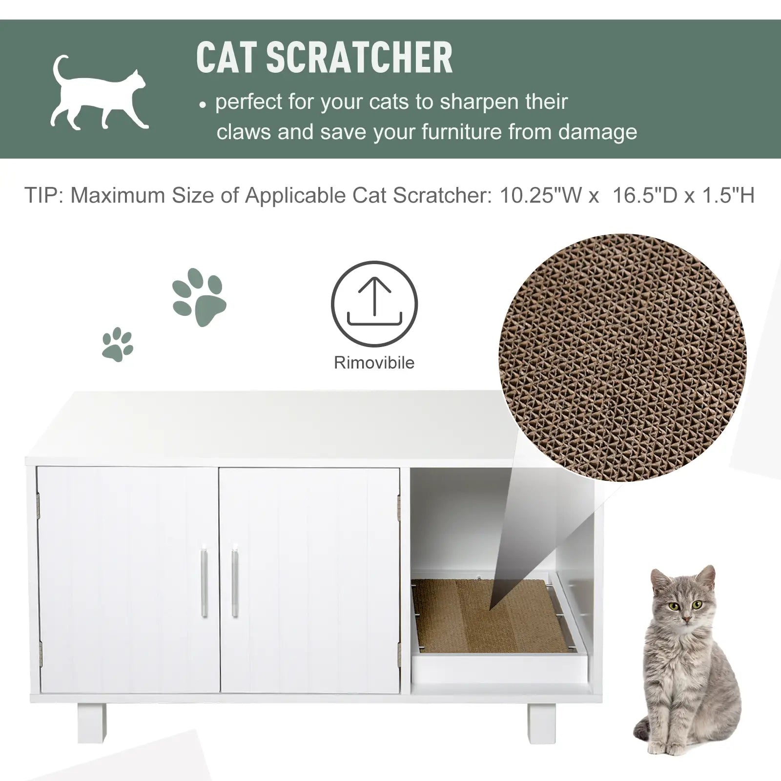 Cat Litter Box Enclosure, Hidden Furniture, End Table with Scratching Pad, White Cat Litter Box Enclosures at Gallery Canada