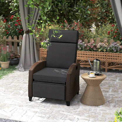Outdoor Recliner Chair, Adjustable Backrest, Cushion, Side Tray, Black Wicker Chaise Loungers at Gallery Canada