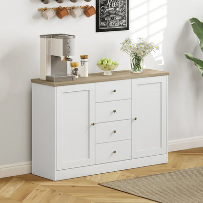 Country Style Sideboard Buffet, Coffee Bar Cabinet, Adjustable Shelf, 2 Shaker Doors, 4 Drawers, White Bar Cabinets at Gallery Canada