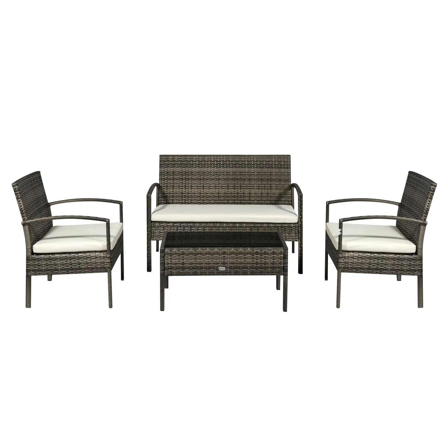 4-Piece Patio Set, Loveseat, 2 Armchairs, Coffee Table, PE Rattan, Cushions, Grey, Cream Patio Furniture Sets Light Grey at Gallery Canada