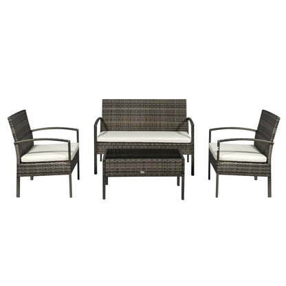 4-Piece Patio Set, Loveseat, 2 Armchairs, Coffee Table, PE Rattan, Cushions, Grey, Cream Patio Furniture Sets Light Grey at Gallery Canada