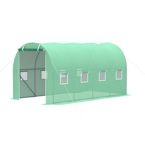 Walk-In Tunnel Greenhouse, 13x6.4x6.5ft, Galvanised Steel Frame, Green