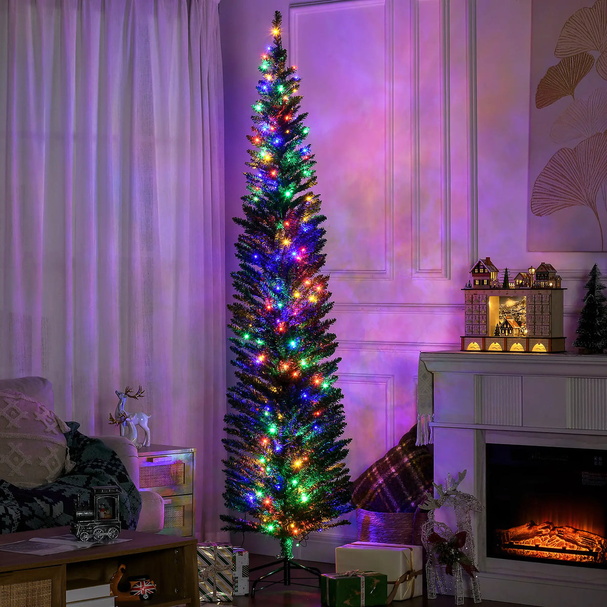 7.5' Artificial Pencil Christmas Tree, LED Lights, Steel Base, Colorful Pencil Christmas Trees at Gallery Canada